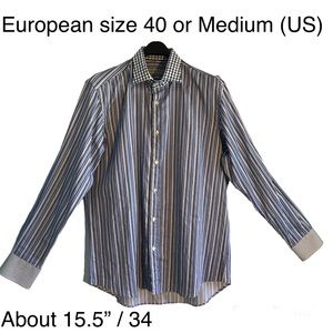 Men’s ETRO shirt.  European 40(M) Italian 100% cotton striped/white dress shirt